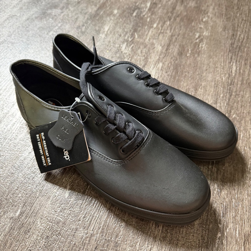 SafeTStep Oxford Work Shoes Mens 12 Black Leather Slip Resistant Comfort New